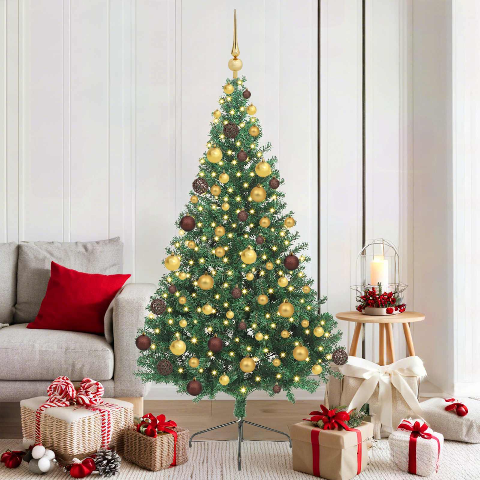 Kunstig forbelyst juletræ med 300 LED-lys 180 cm grøn PVC