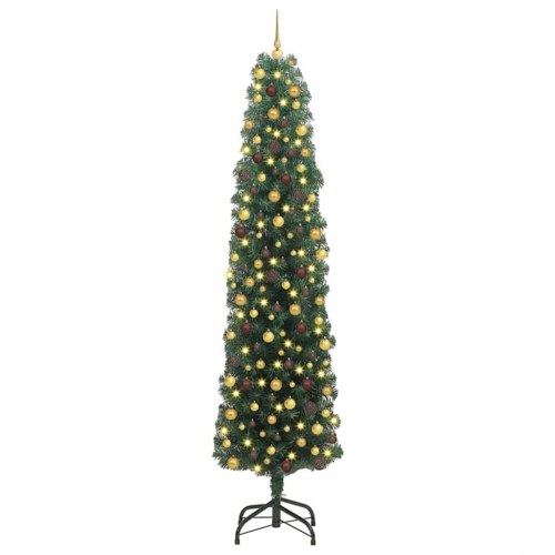 Kunstigt juletræ med LED-lys og stativ 240 cm grøn