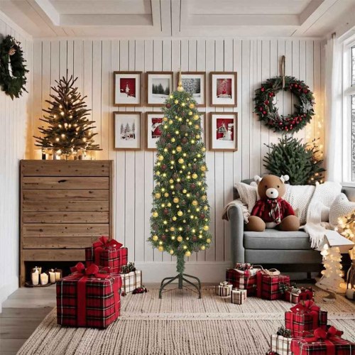 Kunstigt juletræ med LED-lys og stativ 180 cm grøn
