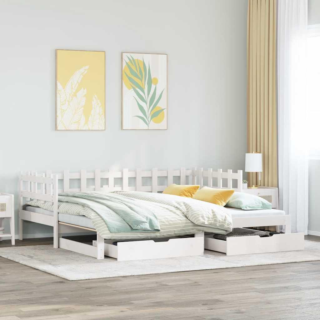 daybed med udtræk og skuffer uden madras 80x200 cm hvid