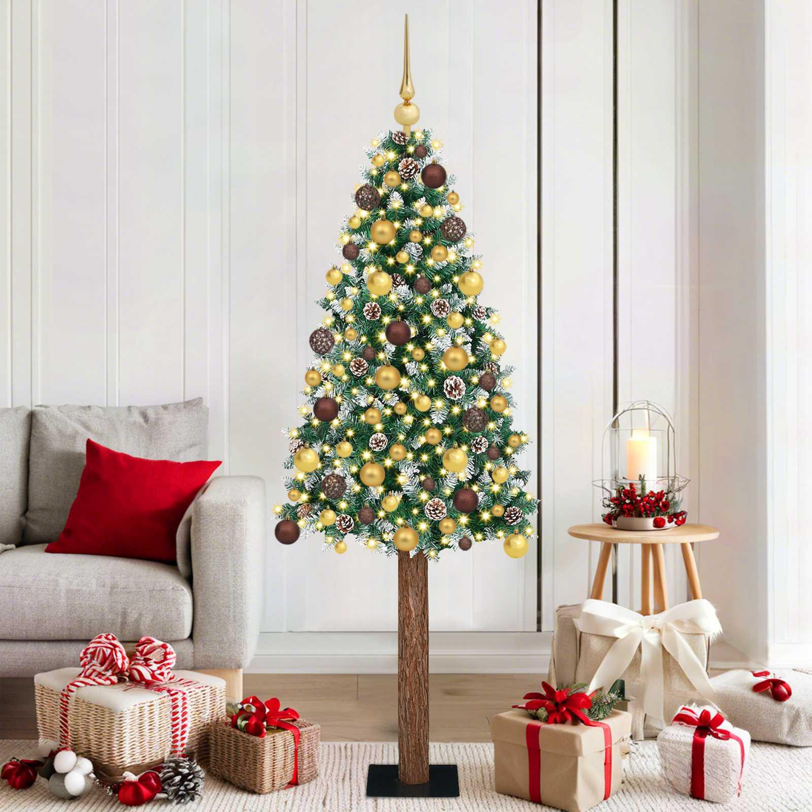 Slankt juletræ med LED-lys og stativ 180 cm grøn