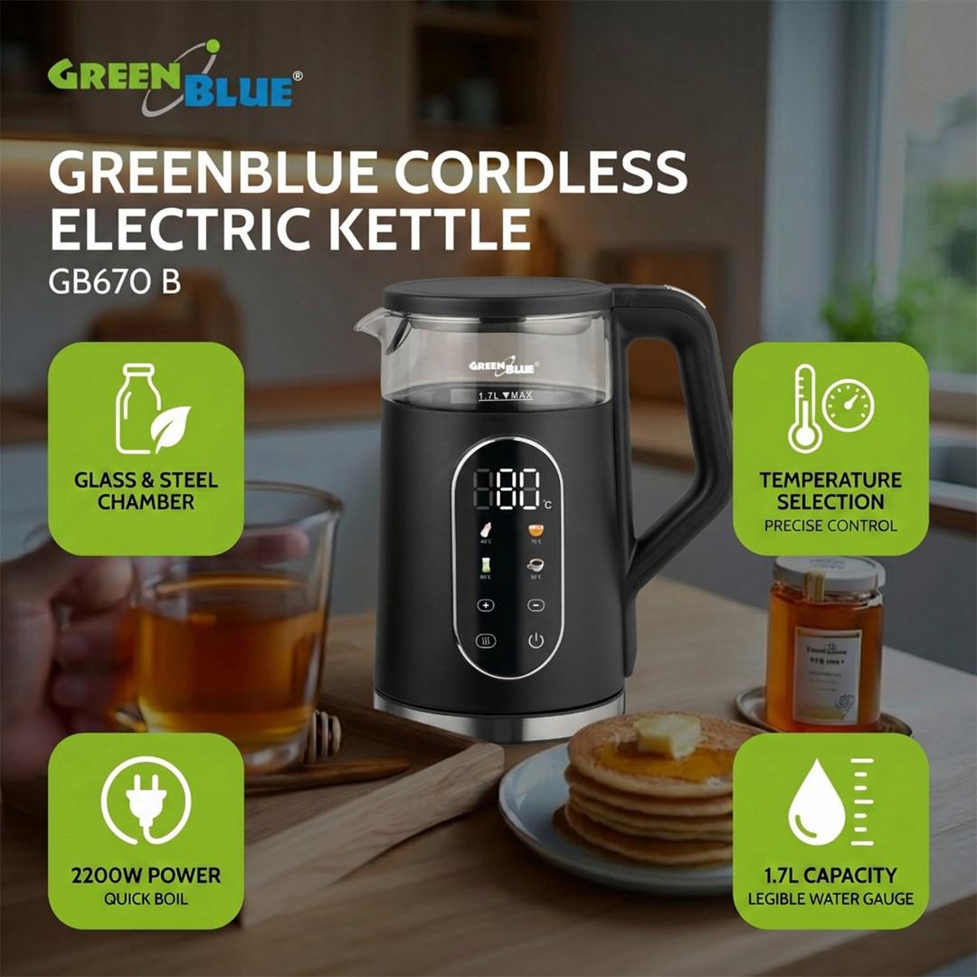 GreenBlue GB670 B ledningsfri elkedel 1,7 l 2200 W sort
