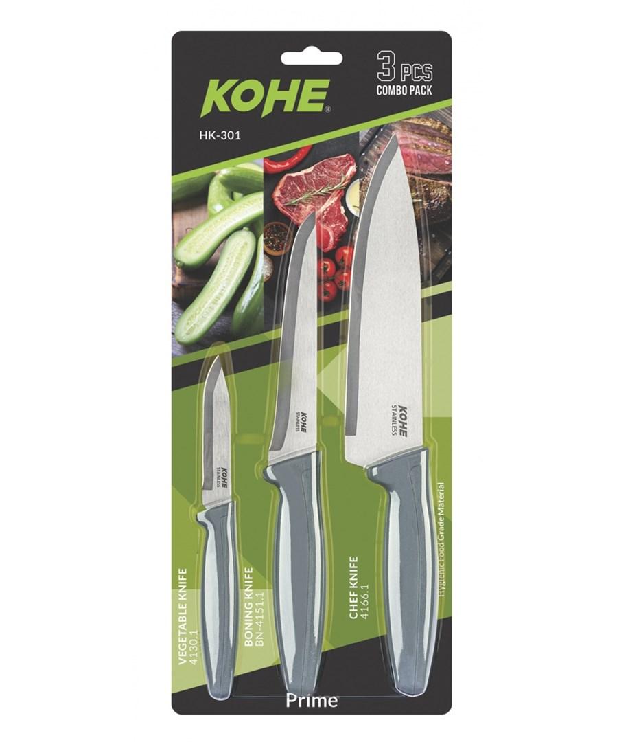 KOHE HK-301 knivsæt i 3 dele med gråt greb