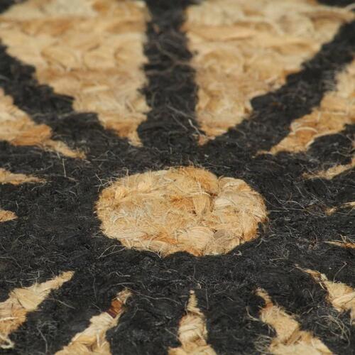 Håndlavet tæppe med sort print jute 90 cm