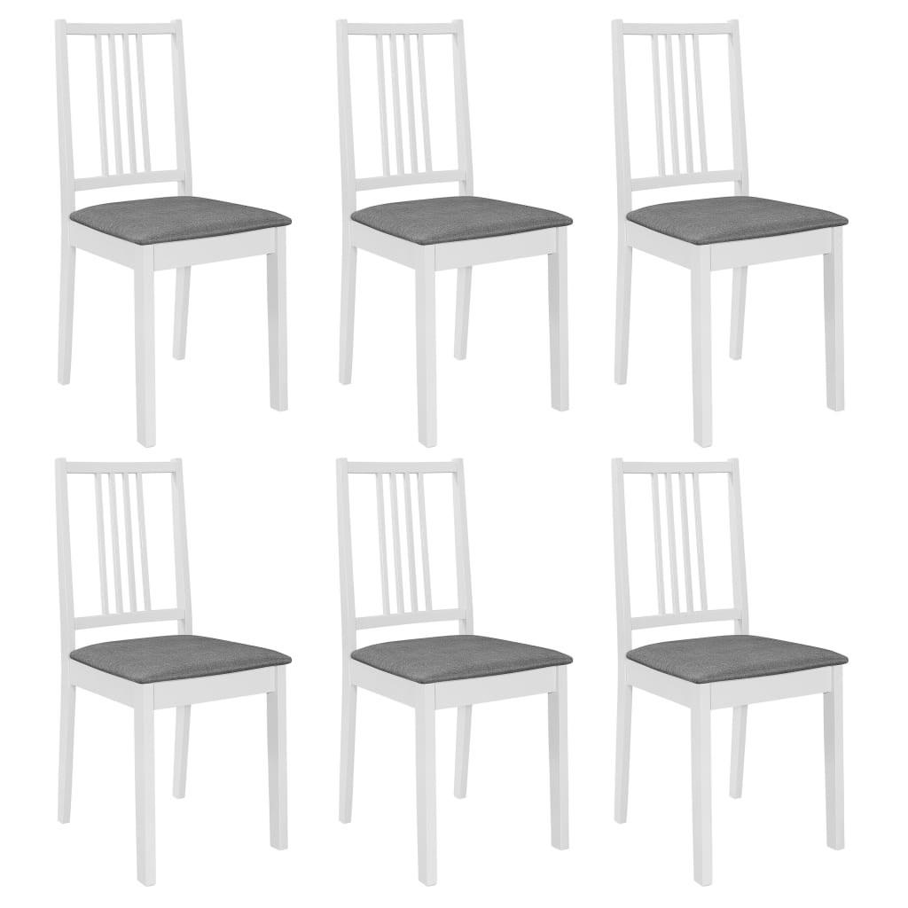 Spisebordsstole med hynder 6 stk. massivt træ hvid