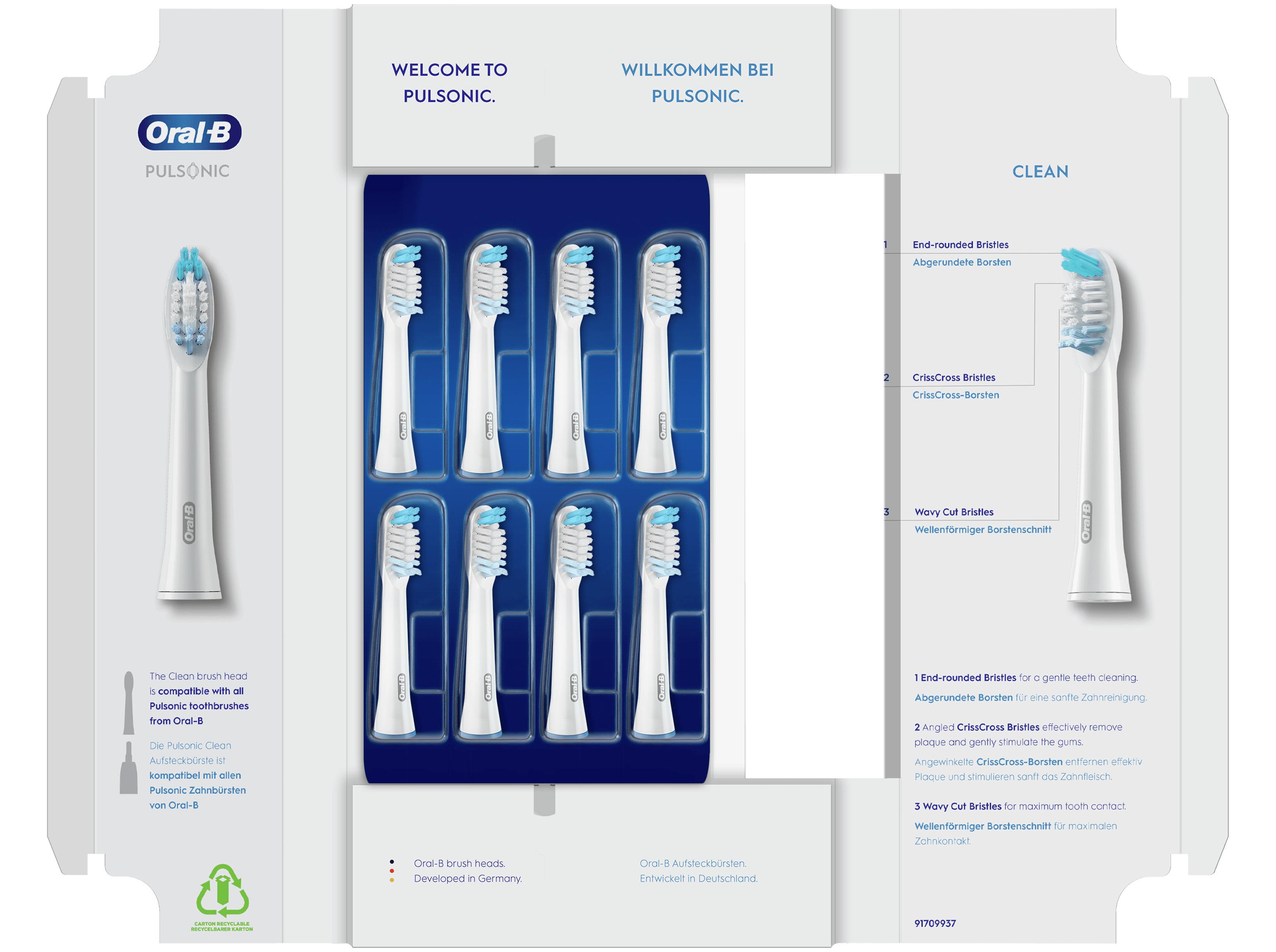 Oral-B Pulsonic Clean 81748491, 8 stk, Hvid, 3 måned(er), Tyskland, Oral-B, Pulsonic Sonic