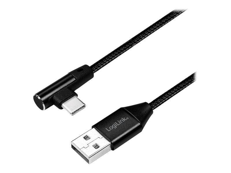 LogiLink USB-C til USB-A kabel 30 cm - vinklet stik - sort