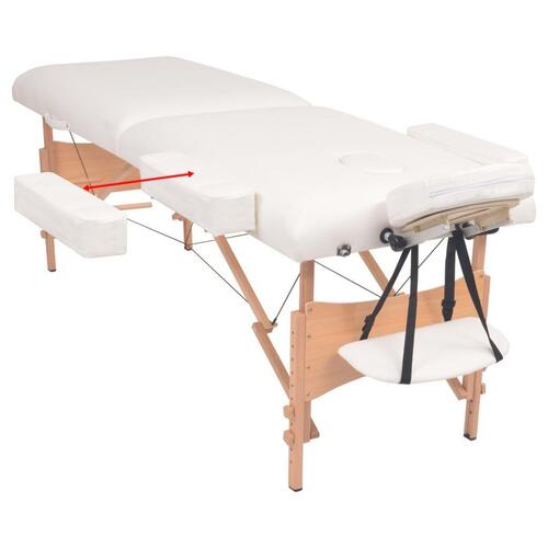 Foldbart massagebord med skammel 2 zoner 10 cm tyk hynde hvid