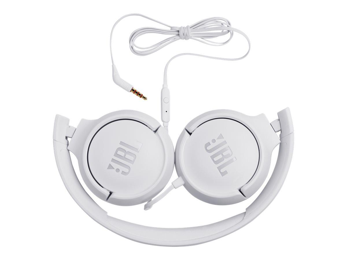 JBL TUNE 500 - Hovedtelefoner med mik. - på øret - kablet - 3,5 mm jackstik - hvid