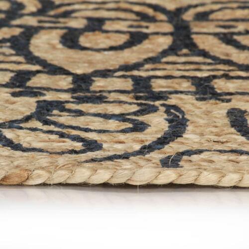 Håndlavet tæppe med mørkeblåt mønster jute 90 cm