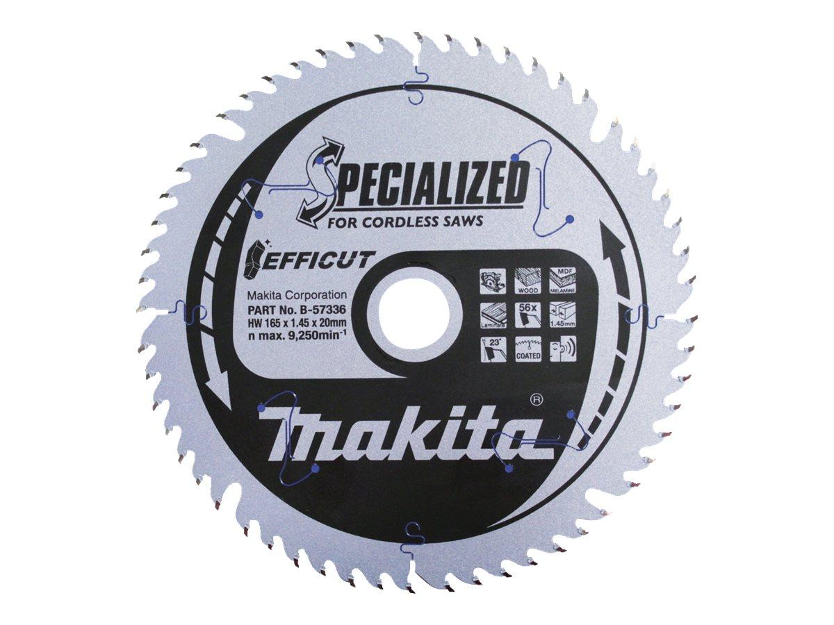 Makita Efficut - Rundsavsklinge - for træ, metal, plastik, laminer, medium densitets træfiberplade (MDF), melamin - 165 mm - 56 tænder