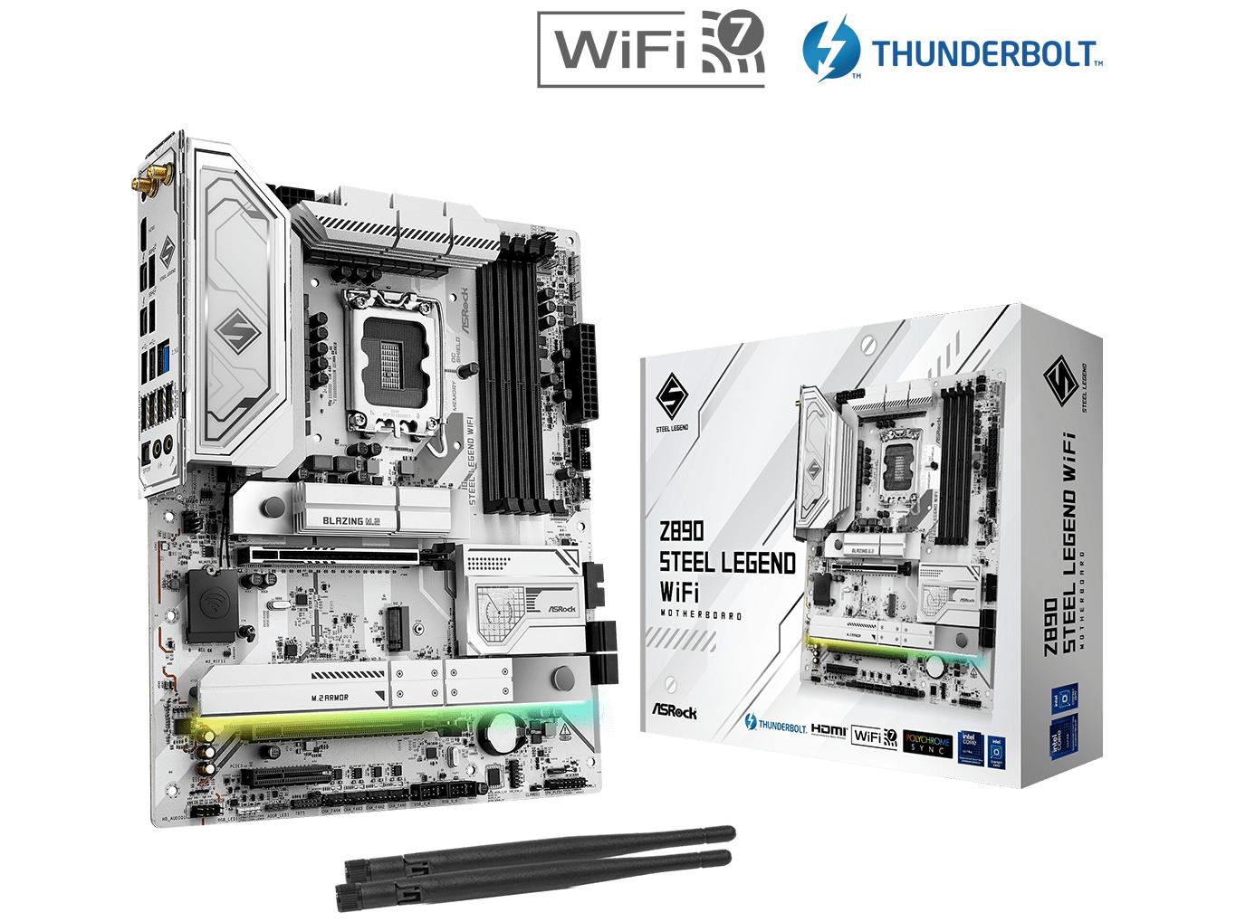 ASRock Z890 STEEL LEGENd WiFi - Bundkort - ATX - LGA1851 sokkel - Z890 Chipset - USB4, USB-C 3.2 Gen 2x2, USB 3.2 Gen 2, USB 3.2 Gen 1 - 2.5 Gigabit LAN, Wi-Fi 7, Bluetooth - onboard grafik (CPU påkrævet) - HD Audio (8-kanaler)