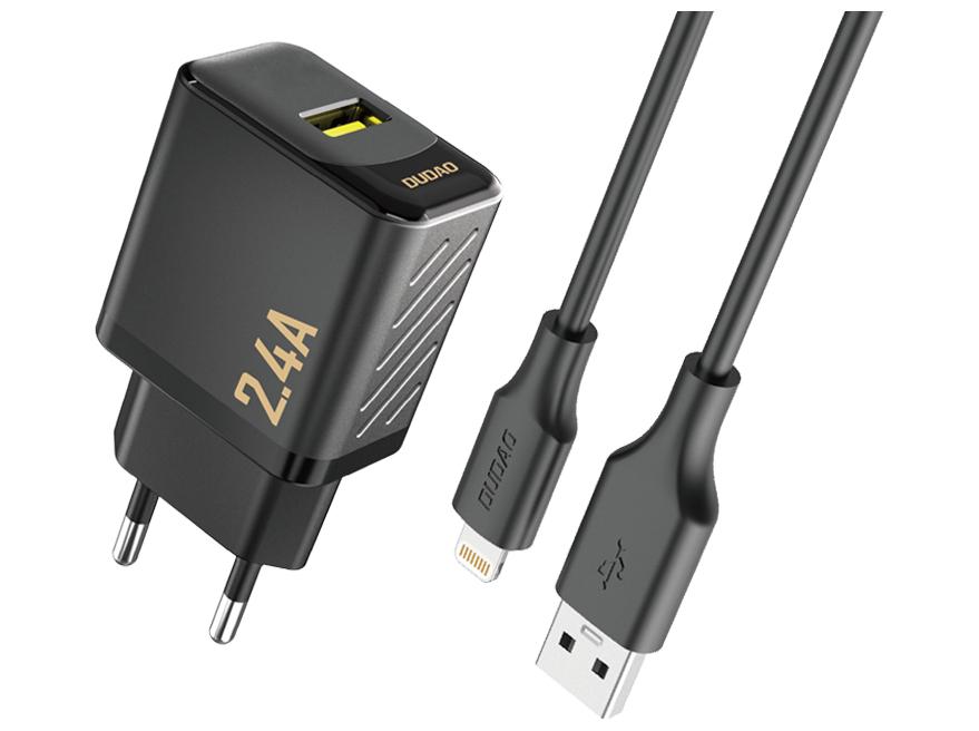 USB-oplader Dudao A23LEU 12 W med USB-A til Lightning-kabel 1 m - sort