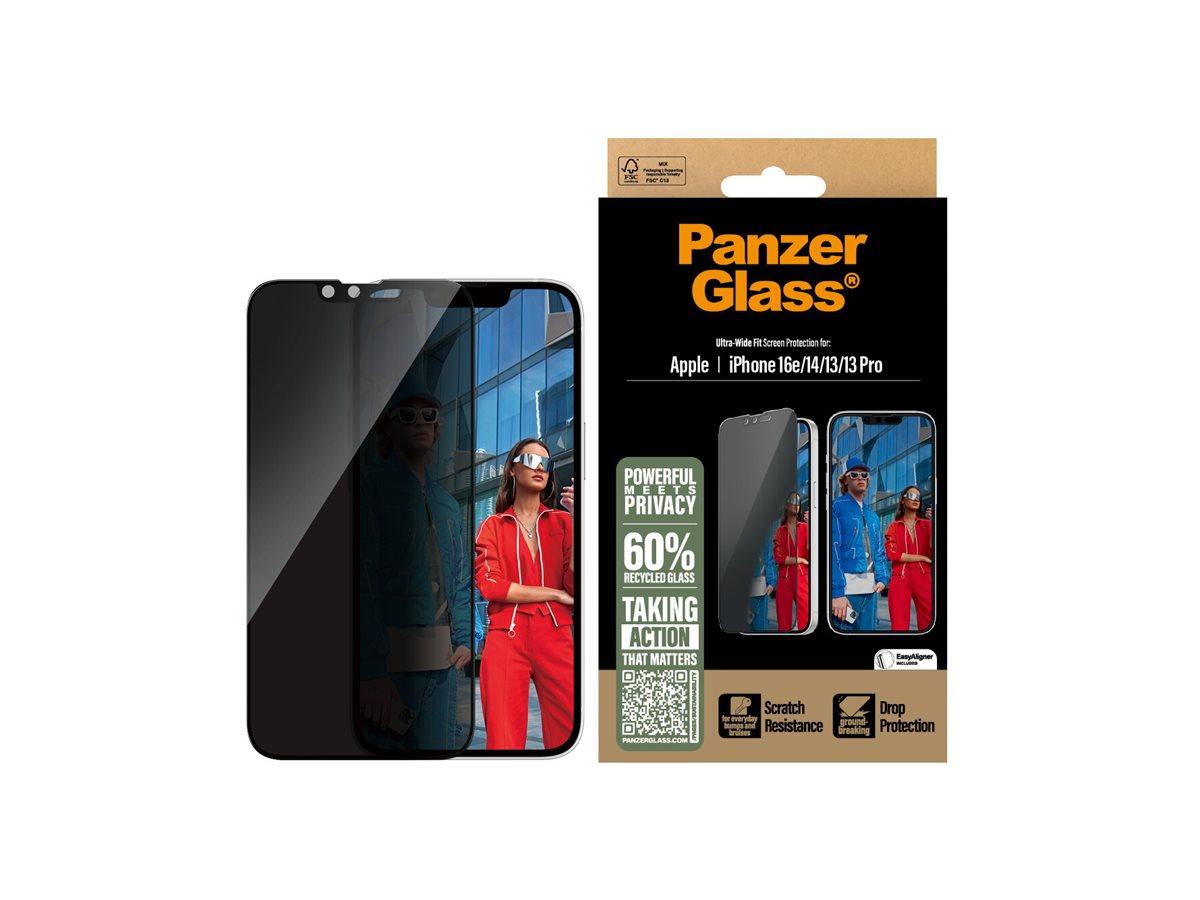 PanzerGlass - Skærmbeskytter for mobiltelefon - ultra-bred pasform m. EasyAligner - glas - med fortrolighedsfilter - for Apple iPhone 13, 13 Pro, 14
