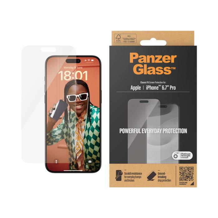 PanzerGlass™ | Classic-Fit - Skærmbeskyttelse til mobiltelefon - Krystalklar | Apple iPhone 15 Pro Max