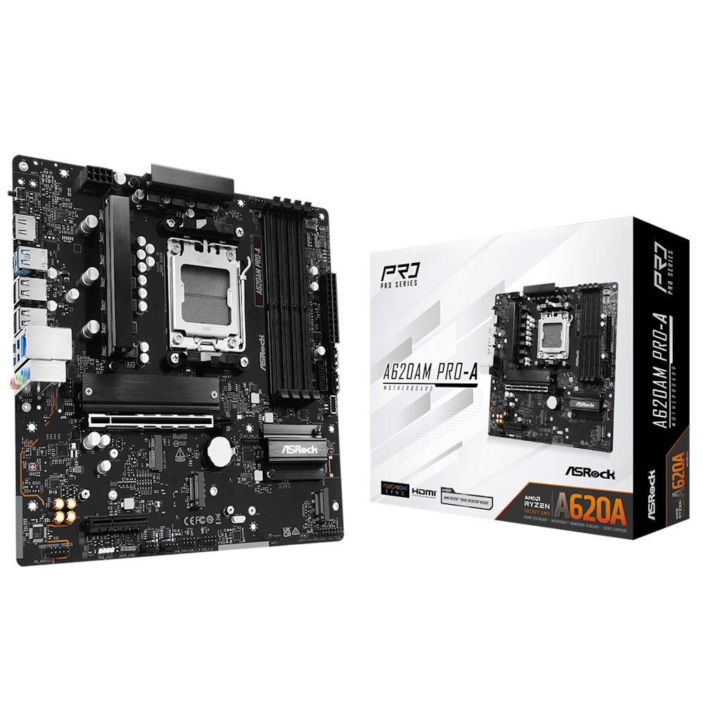 ASRock A620AM PRO RS Bundkort - MicroATX, Socket AM5, DDR5, 7.1 Audio, Displayport, Ethernet, HDMI, USB