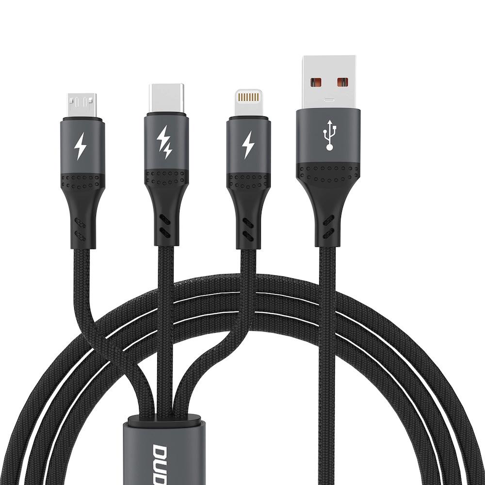 3-i-1 USB-kabel Dudao L3E USB-A til MicroUSB/USB-C/Lightning - 1,2 m, sort