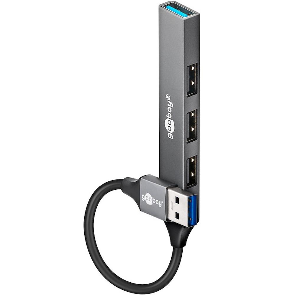 USB hub 4-porte Goobay Slim USB-A til USB-A, lysegrå