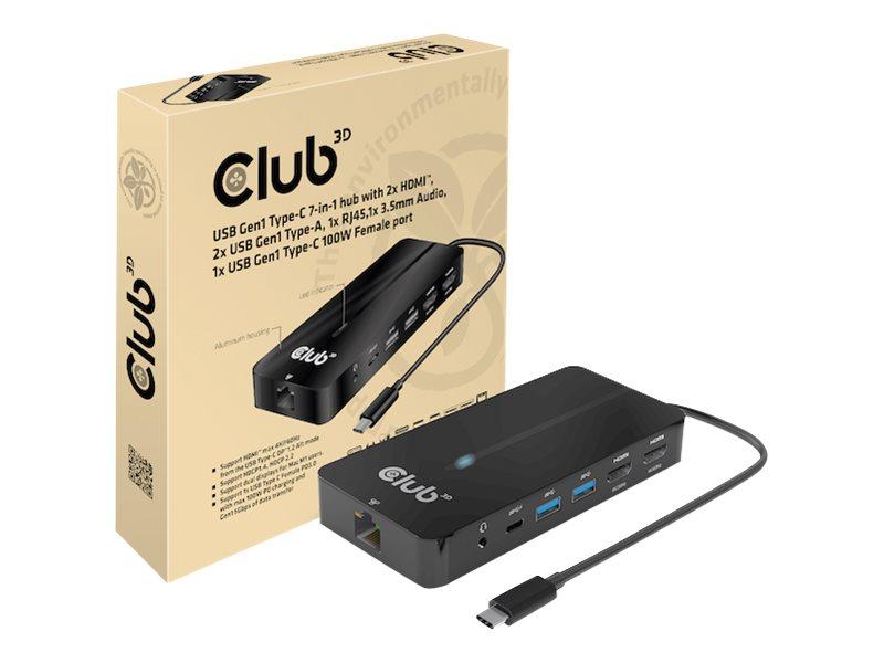 USB-C dockingstation CLUB3D CSV-1595 7-i-1 - sort