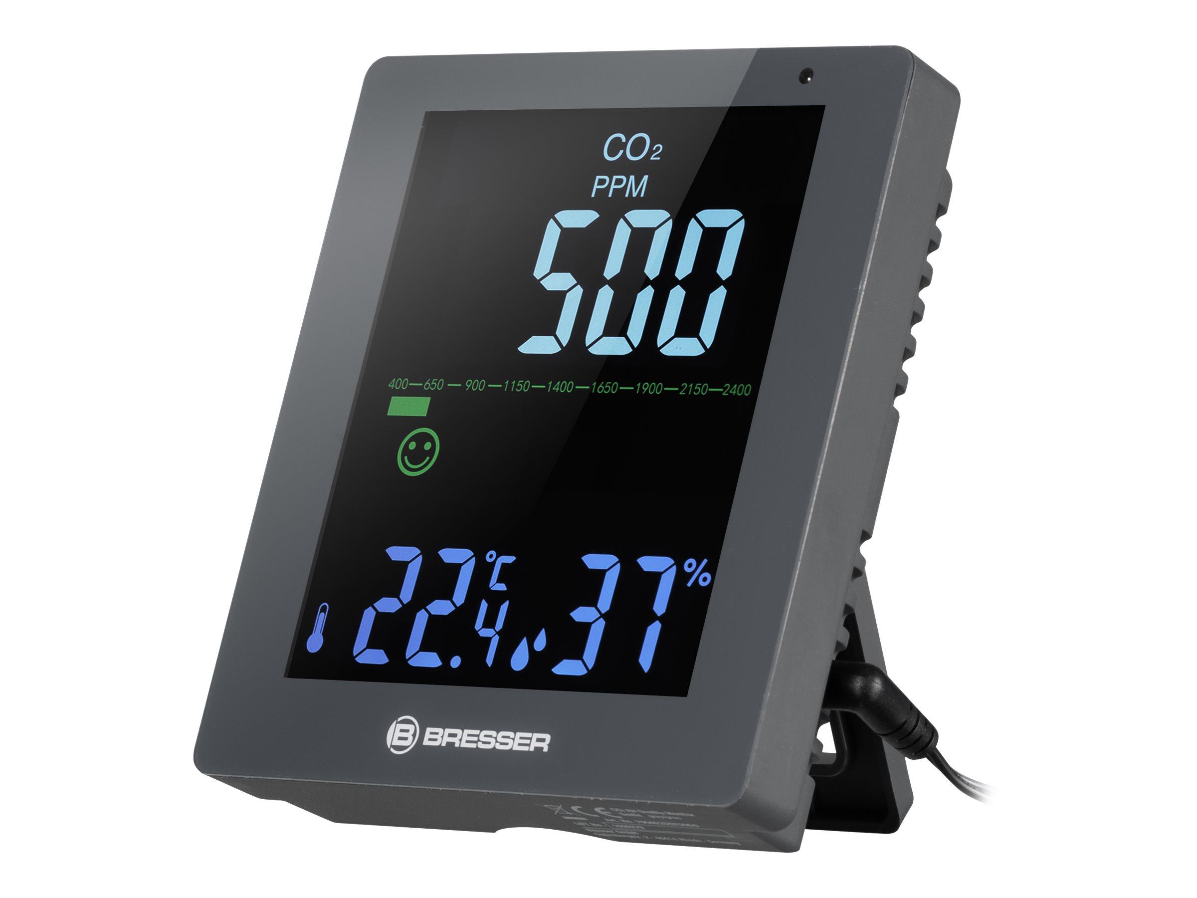 Bresser 7004020G Luftkvalitetsmåler - Temperatur, Luftfugtighed, CO2 - Grå