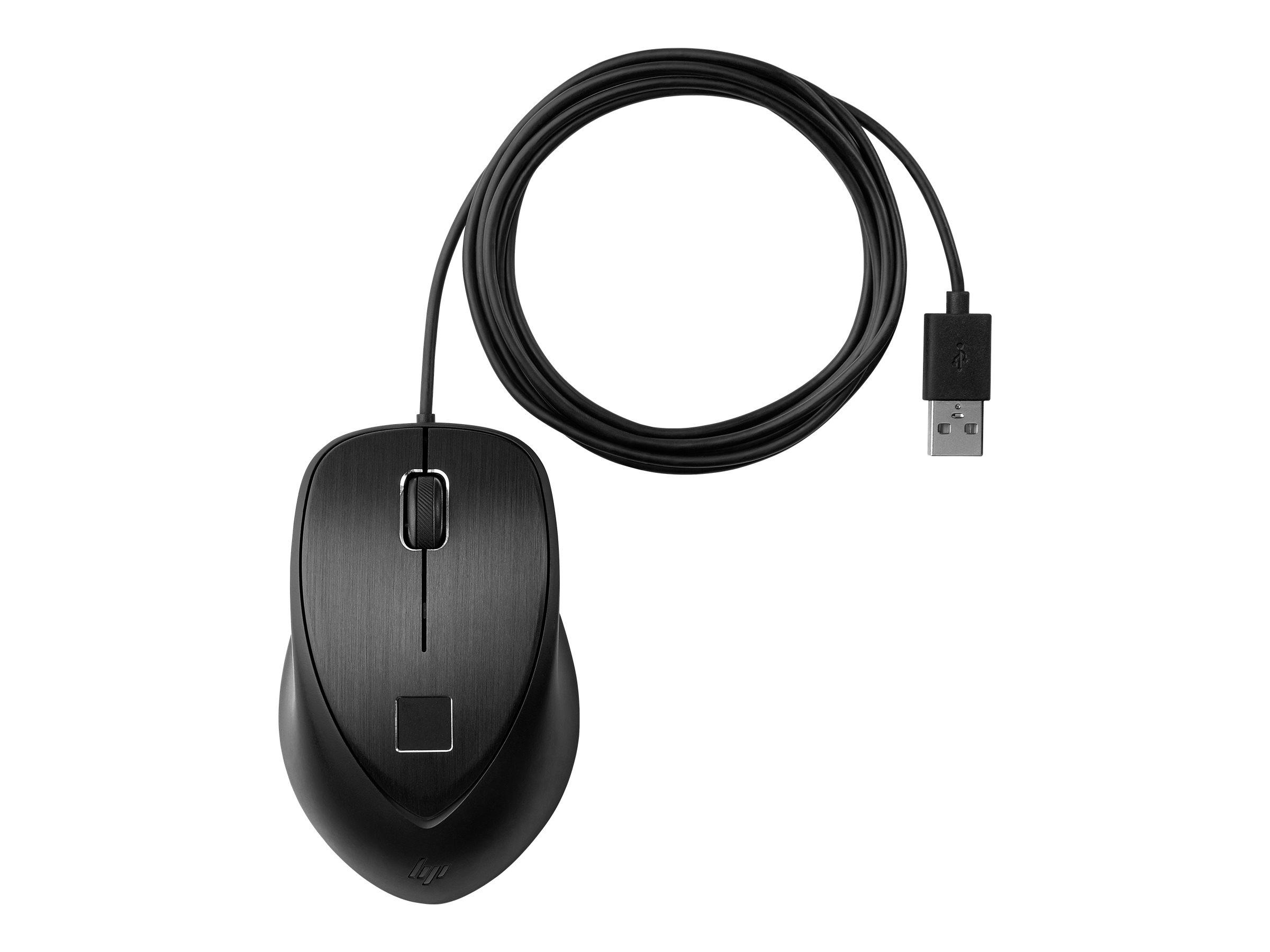 Computer mus med fingeraftryk - HP - kablet laser, sort