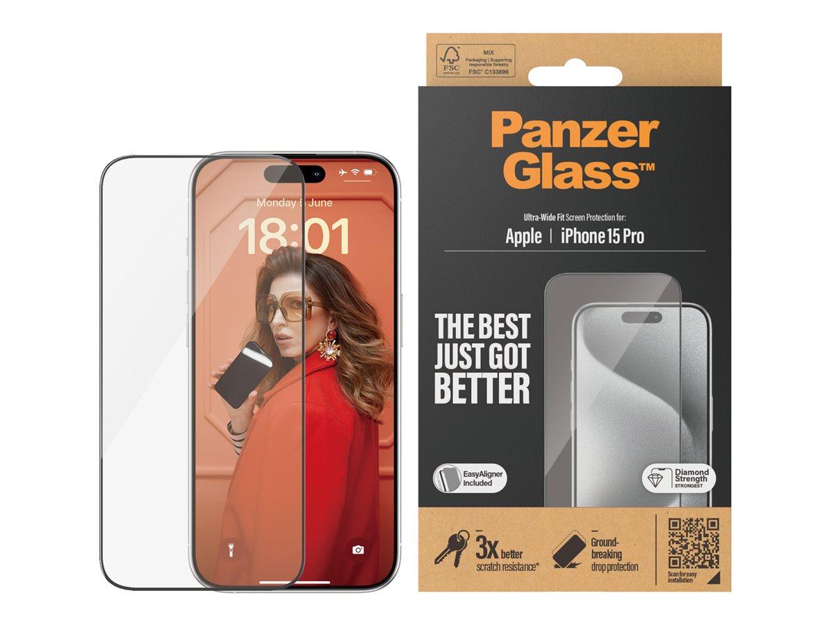 PanzerGlass Skærmbeskytter til iPhone 15 Pro - Ultrabred pasform med EasyAligner