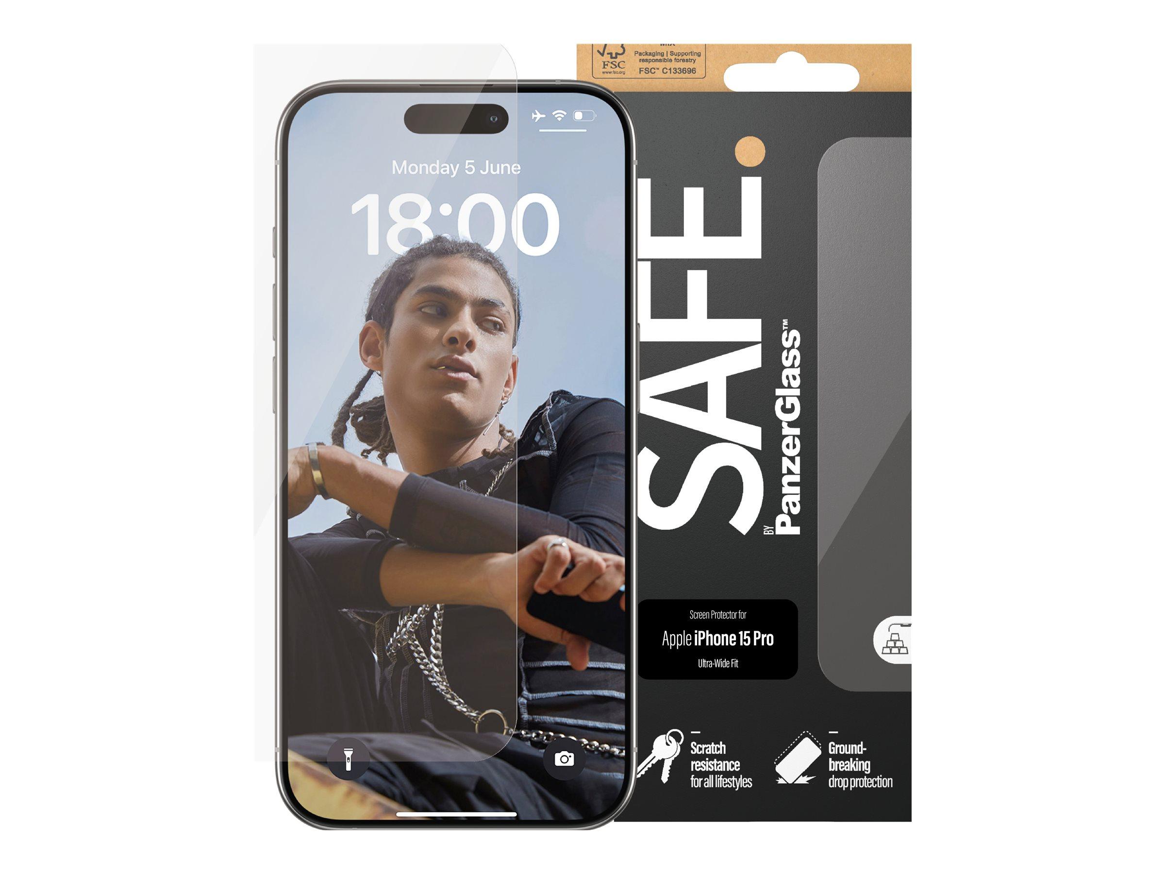 SAFE by PanzerGlass Screen Protector iPhone 15 Pro | Ultra-Wide Fit