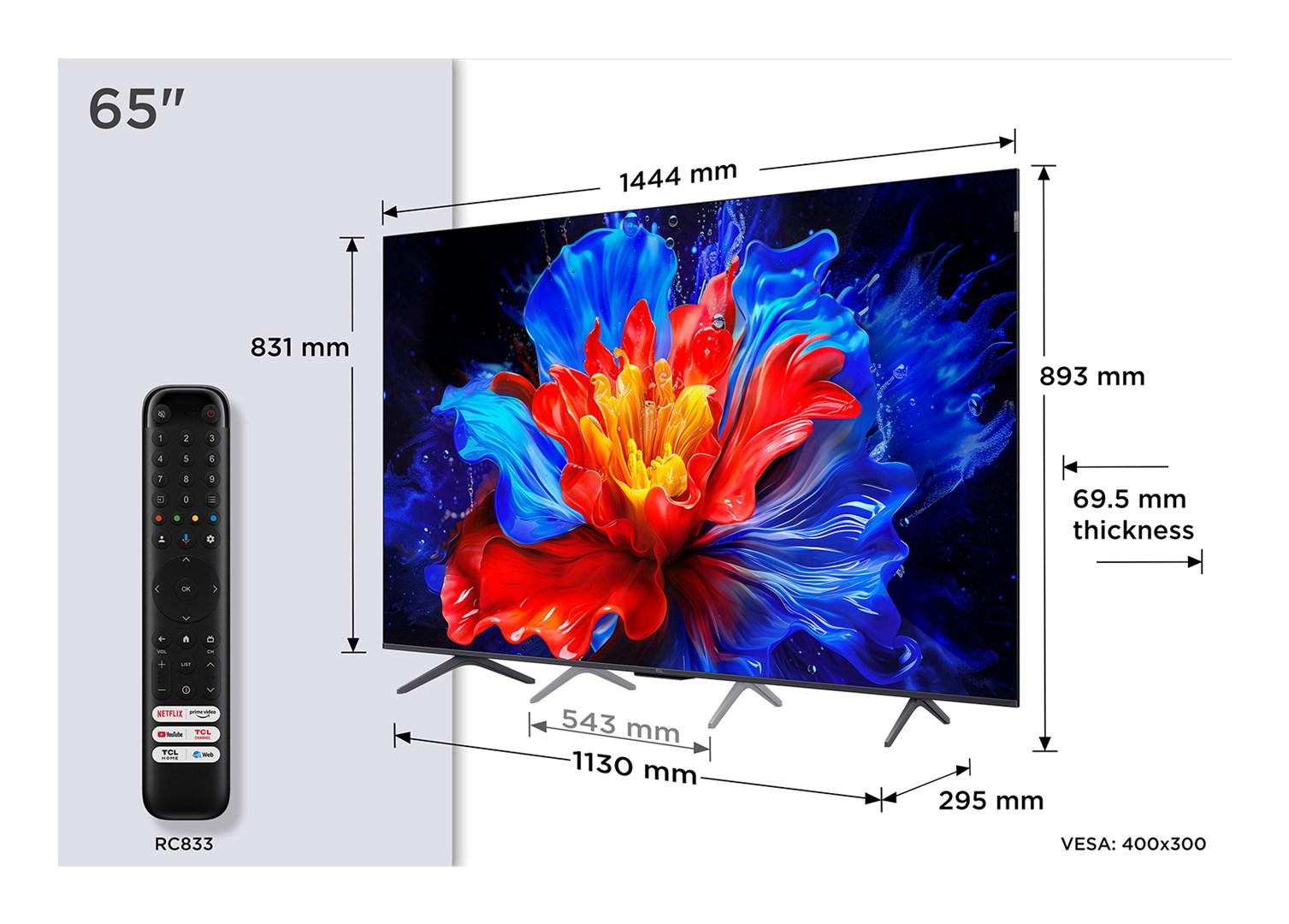 TCL 65P8K - 65 Diagonal klasse (64.5 til at se) - P8K Series LED-bagbelyst LCD TV - QLED - Smart TV - Google TV - 4K UHD (2160p) 3840 x 2160 - HDR - Quantum Dot - børstet aluminium