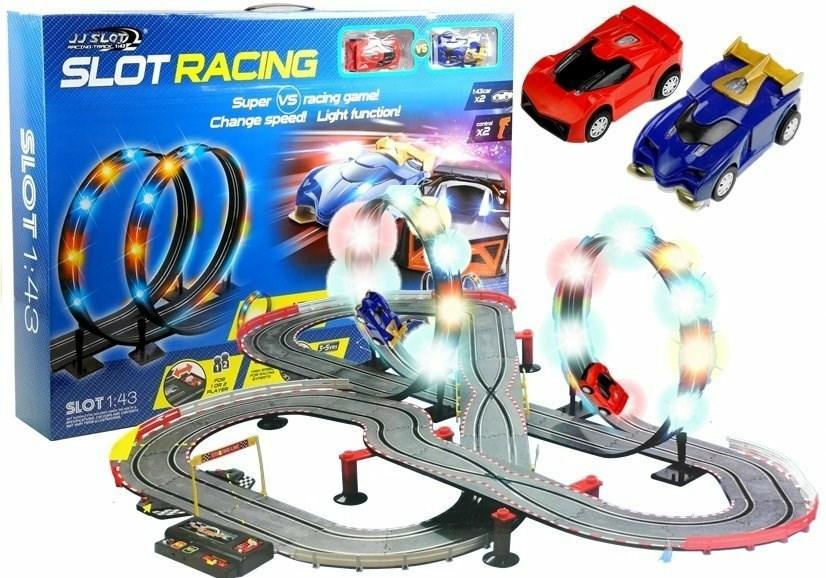 Bilbane med 2 racerbiler 1:43 med loop og lys