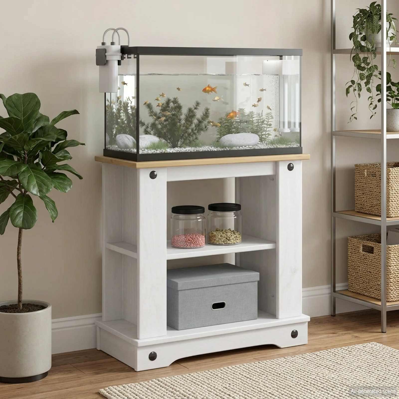 vidaXL Akvarium stand CORONA Hvid og brun 60 x 30 x 60 cm 150 kg