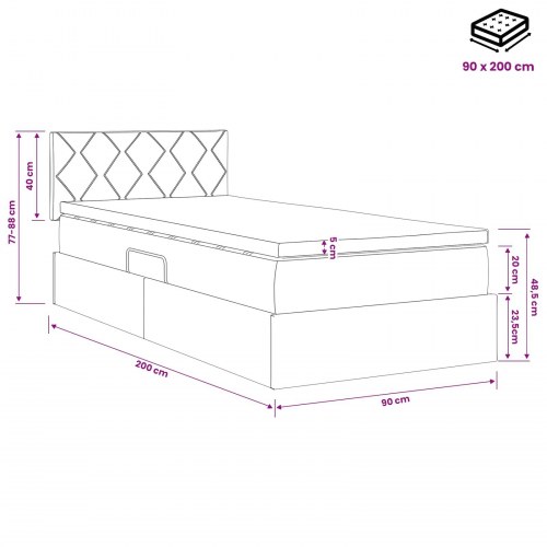 Seng med opbevaring og madras 90 x 200 cm gråbrun fløjl
