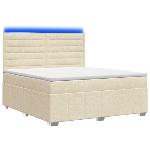 LED boksmadrasseng 140 x 200 cm med madras og justerbar hovedgavl - cremefarvet