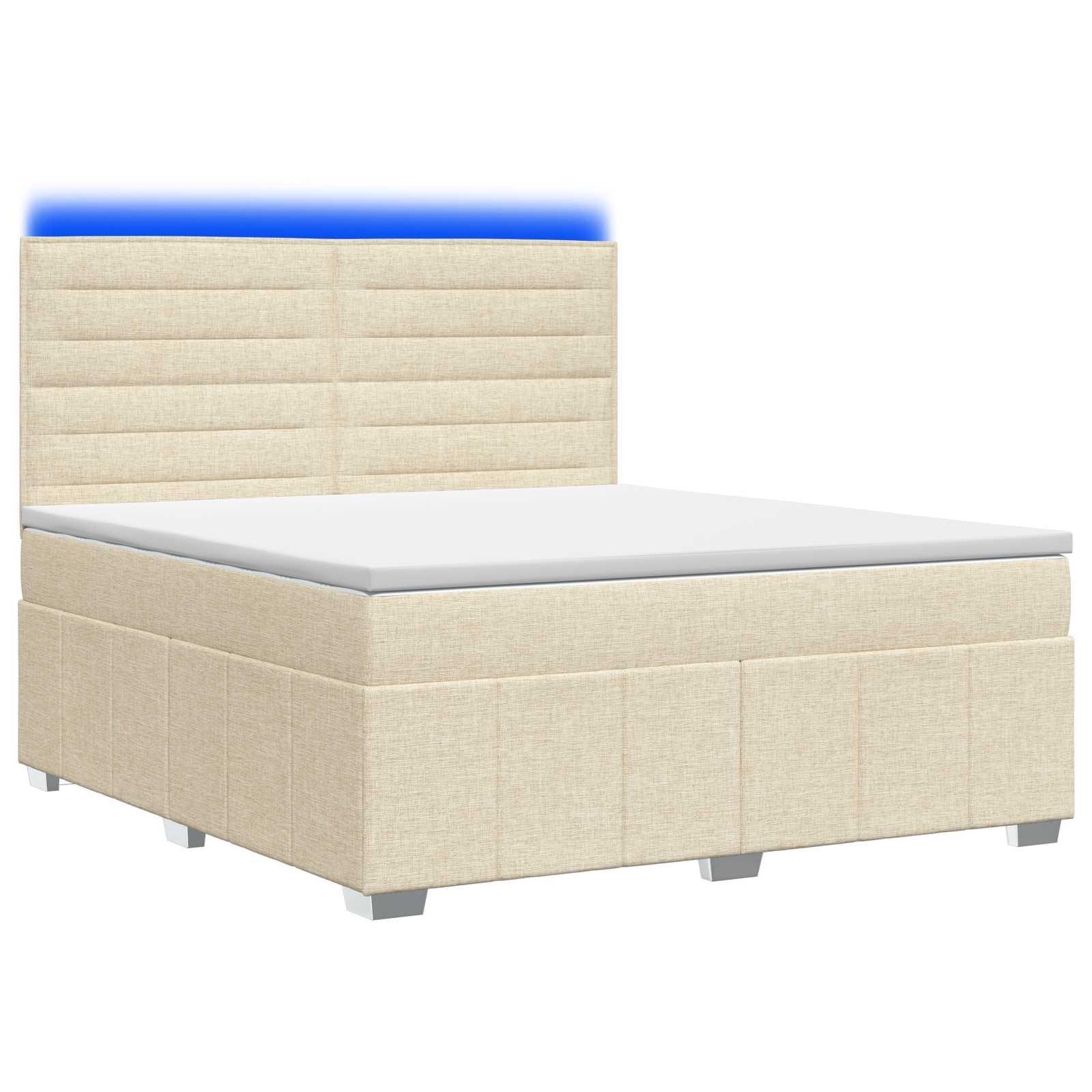 LED boksmadrasseng 140 x 200 cm med madras og justerbar hovedgavl - cremefarvet