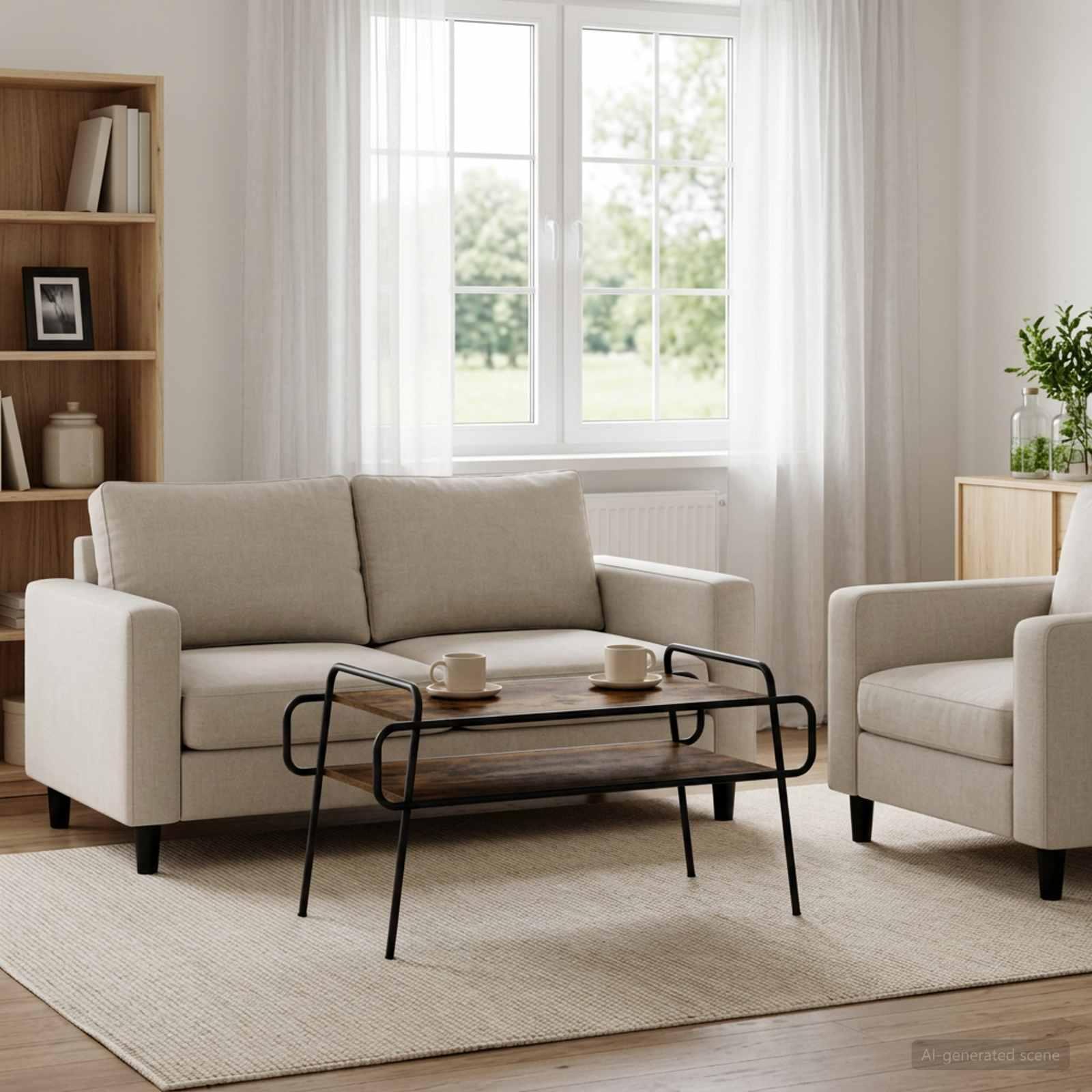 Sofabord i røget eg 100 x 50 x 51 cm med hylder