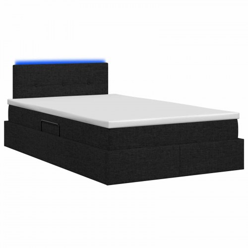 LED opbevaringsseng med madras 120 x 200 cm - sort stof