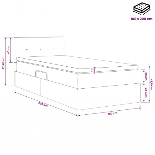 LED opbevaringsseng med madras 100 x 200 cm - sort stof