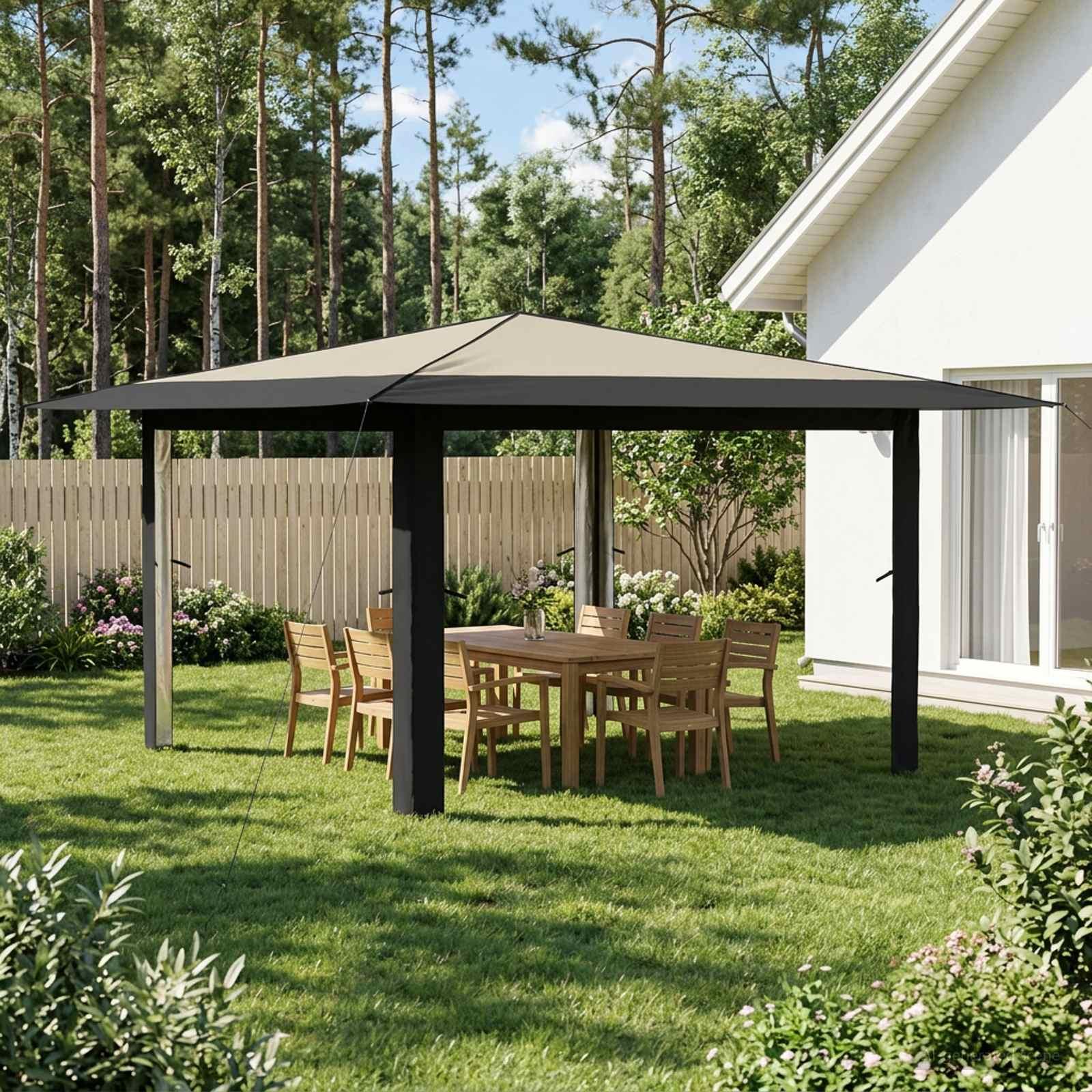 Gazebo pavillon uden sidevæg 4 x 4 m creme og antracit
