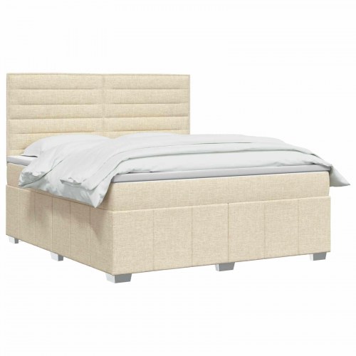 LED boksmadrasseng 140 x 190 cm med madras og justerbar hovedgavl - cremefarvet stof