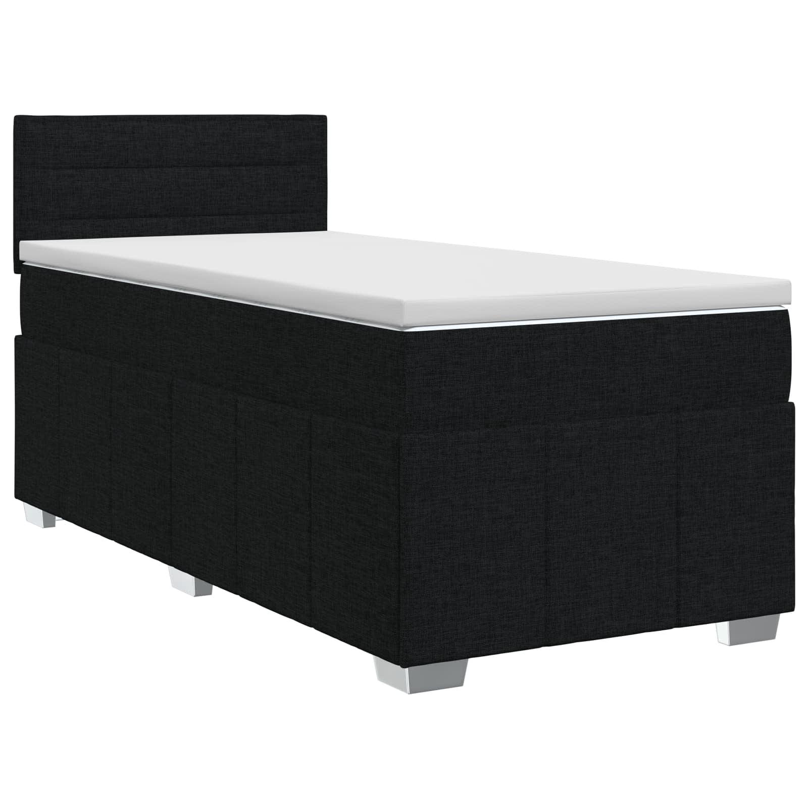 vidaXL Boxmadras med topmadras med hovedgærde Sort 90 x 200 cm Stof