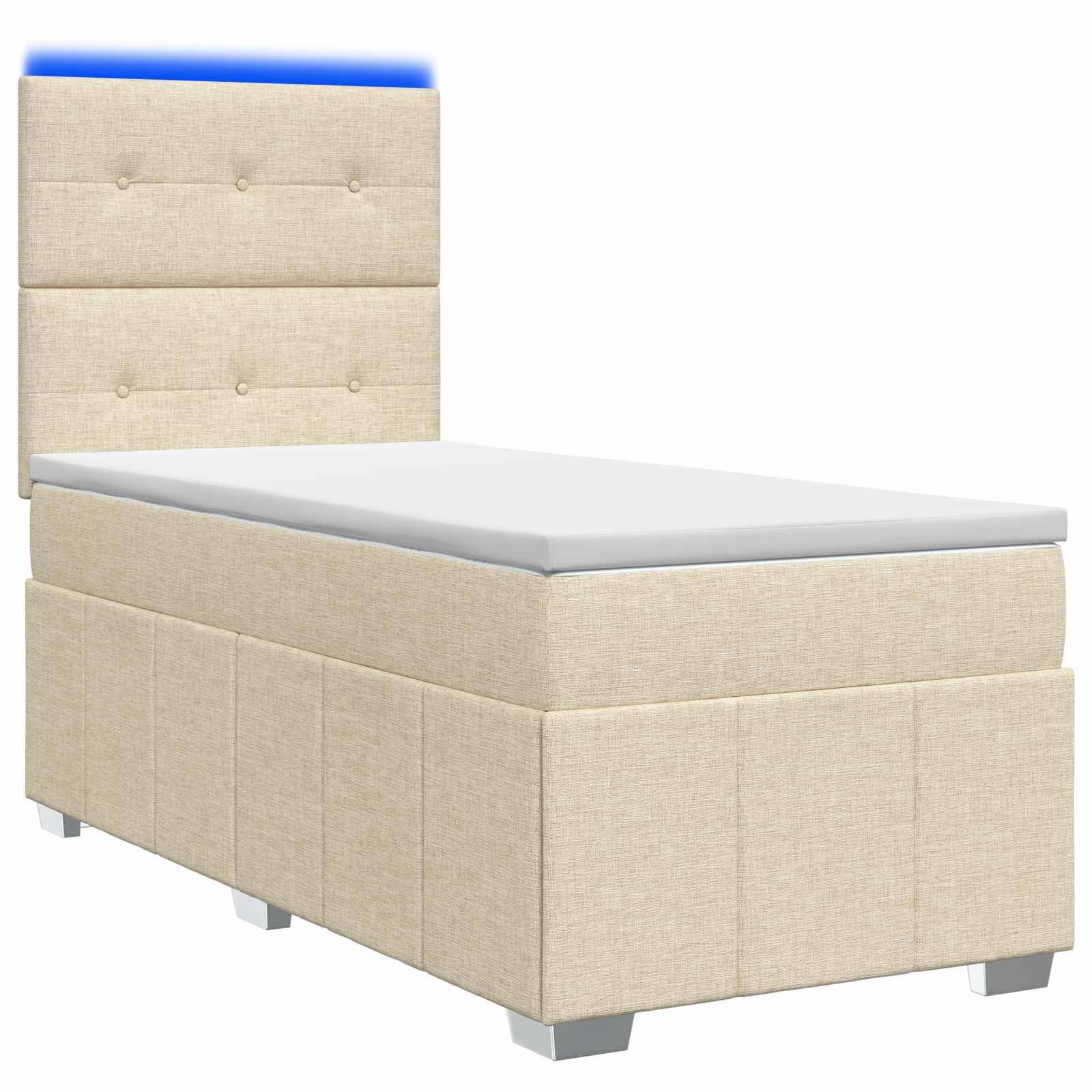LED boksmadrasseng 100 x 200 cm med madras og justerbar gavl - cremefarvet stof