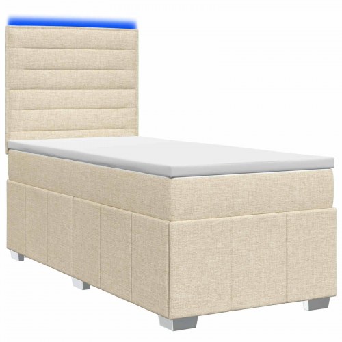 LED boksmadrasseng med madras 100 x 200 cm - cremefarvet stof