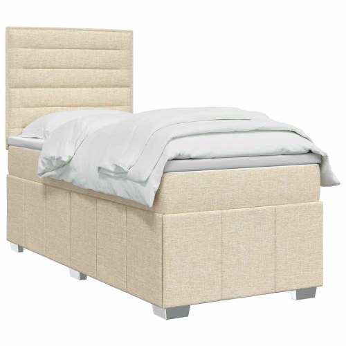 LED boksmadrasseng med madras 100 x 200 cm - cremefarvet stof