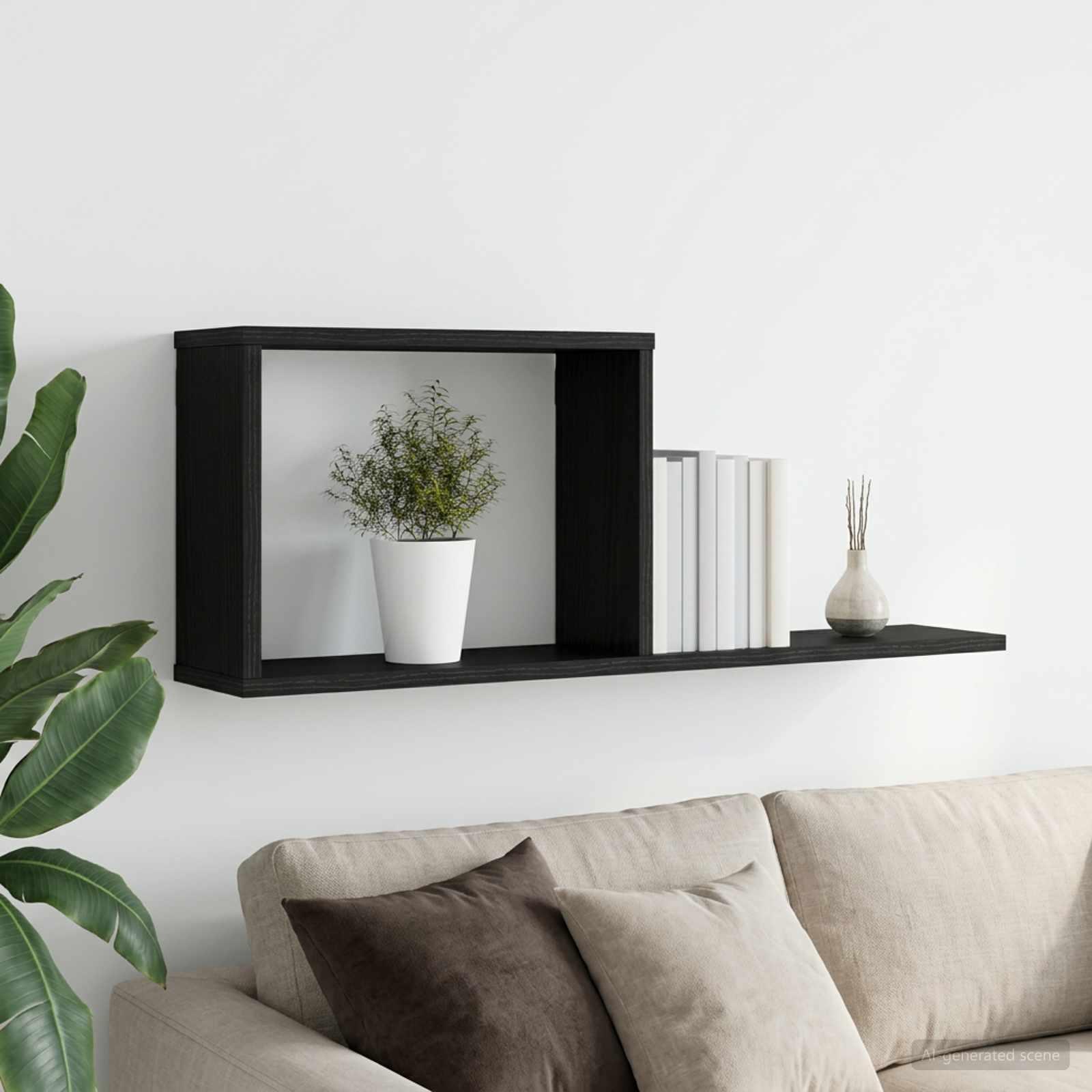 Svævehylde i sort eg 80 x 15 x 30 cm - væghylde i konstrueret træ