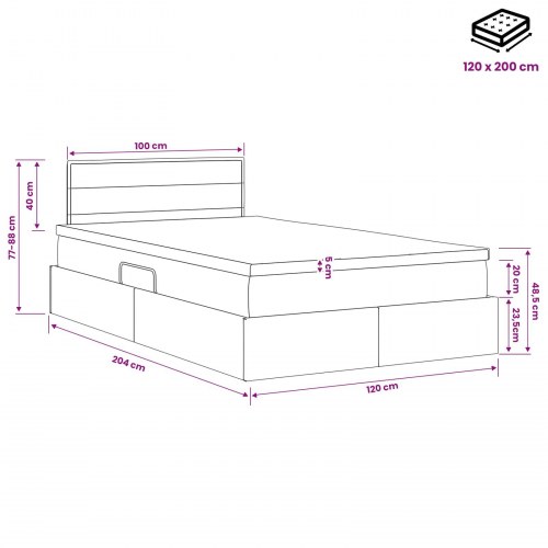 LED opbevaringsseng med madras 120 x 200 cm i sort stof