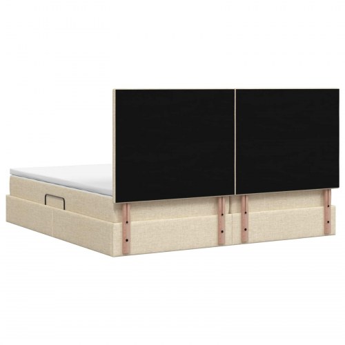 Seng med opbevaring og madras 200 x 200 cm - cremefarvet stof