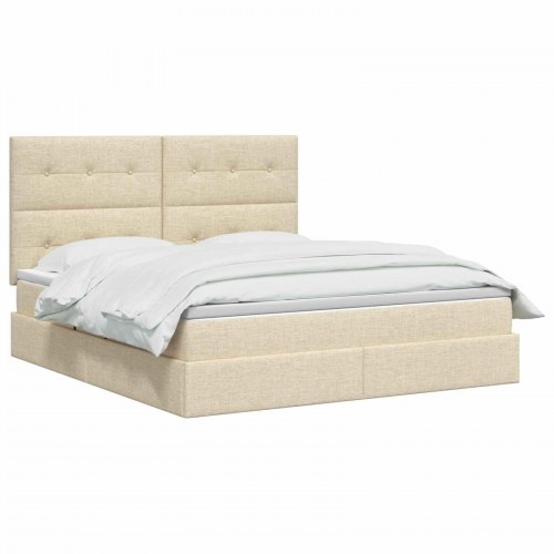 Seng med opbevaring og madras 180 x 200 cm cremefarvet stof