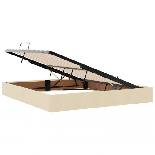 Seng med opbevaring og madras 180 x 200 cm cremefarvet stof