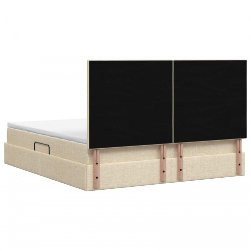 Seng med opbevaring og madras 180 x 200 cm cremefarvet stof