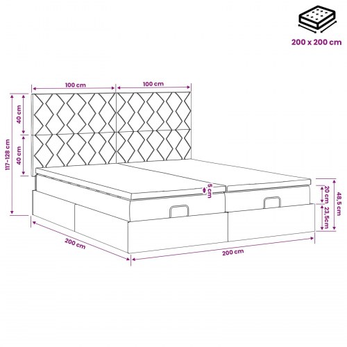 Ottoman seng med madras og hovedgærde 2 stk. 200 x 200 cm mørk blå fløjl