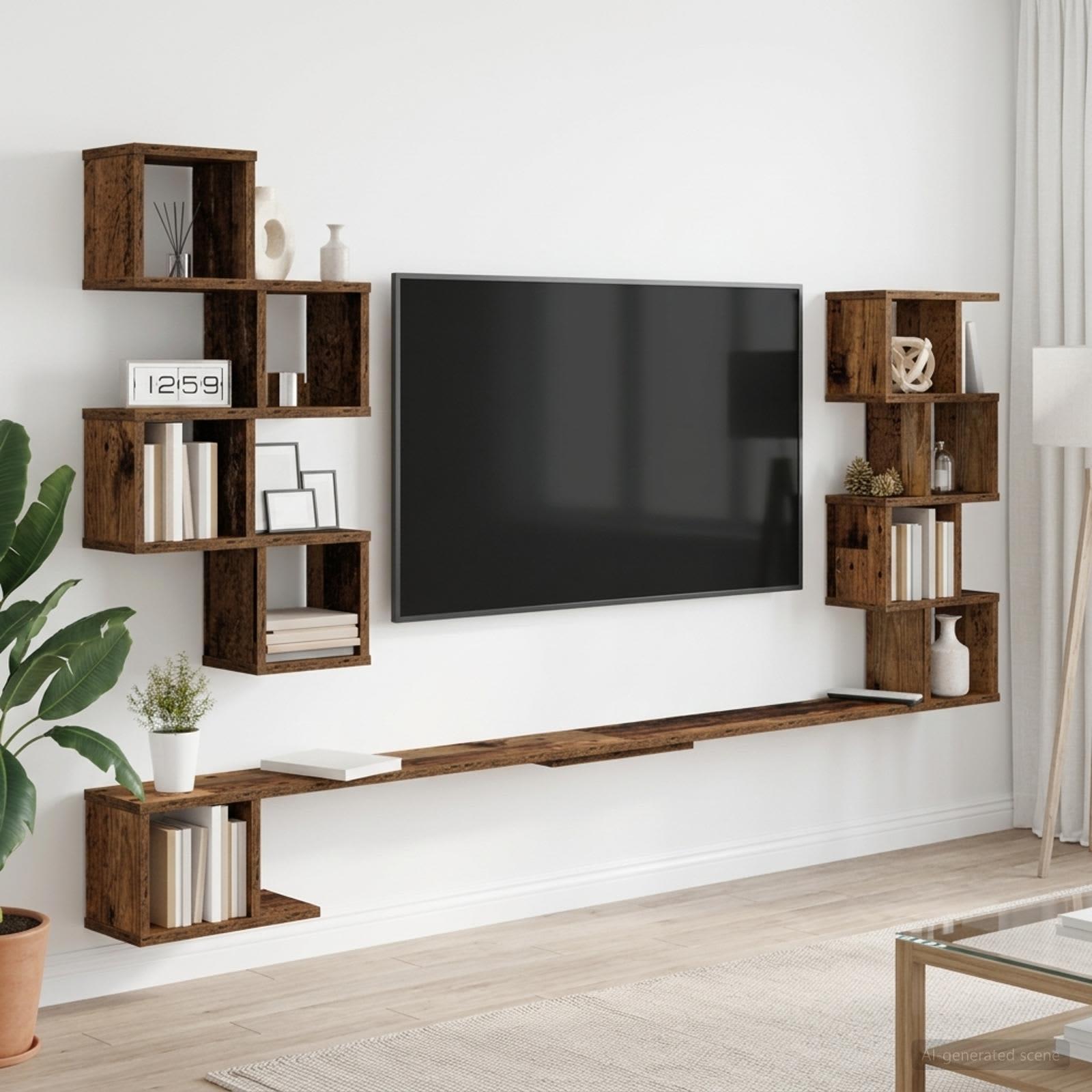 vidaXL Væghængt TV-hylde Gammelt træ 200 x 15 x 94 cm Konstrueret træ